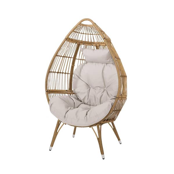 Unbranded Serina Iron Wicker Outdoor Teardrop Chair Couch with Beige Cushion