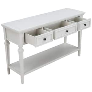 50 in.Antique White Rectangle Wood Console Table with 3 Top Drawers and Bottom Shelf for Living Room, Entryway, Hallway