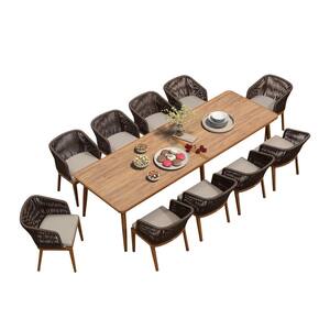 11-Piece Aluminum Wicker Dining Table Oversize and Armchairs Patio Outdoor Dining Set Patio Furniture Set with Cushions