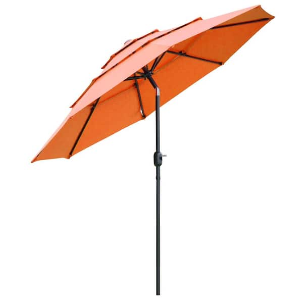 9 ft. 3 Tiers Market Patio Umbrella in Orange with Crank, Push Button Tilt for Deck, Backyard and Lawn