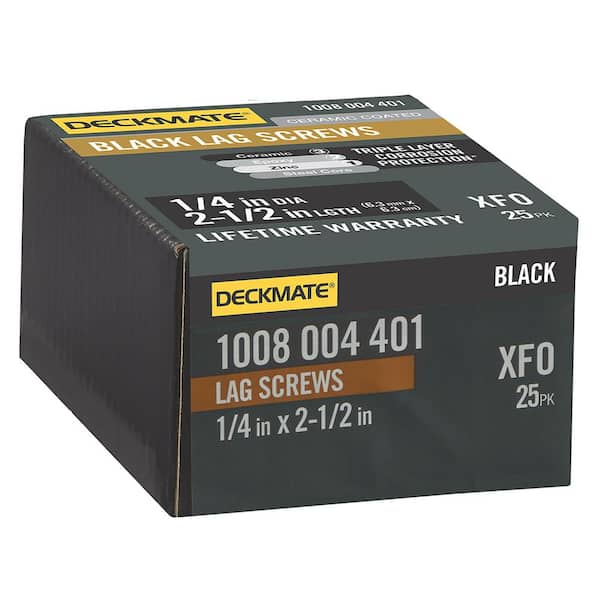 DECKMATE 1/4 in. x 2-1/2 in. Black Exterior Hex Head Lag Screw (25-Pack)
