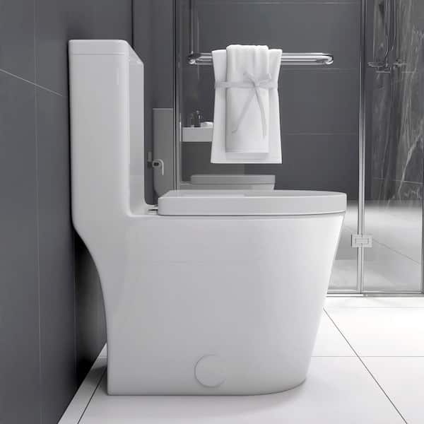 Compact Elongated Bidet Toilet 0.8/1.6 GPF in White with Dual Flush, Double Cyclone, Soft Close Seat, Rimless Design