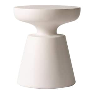 Minimalist Modern Side Table with Round Fiberstone Tabletop Accent Table and Pedestal Base Isle Series in Cream