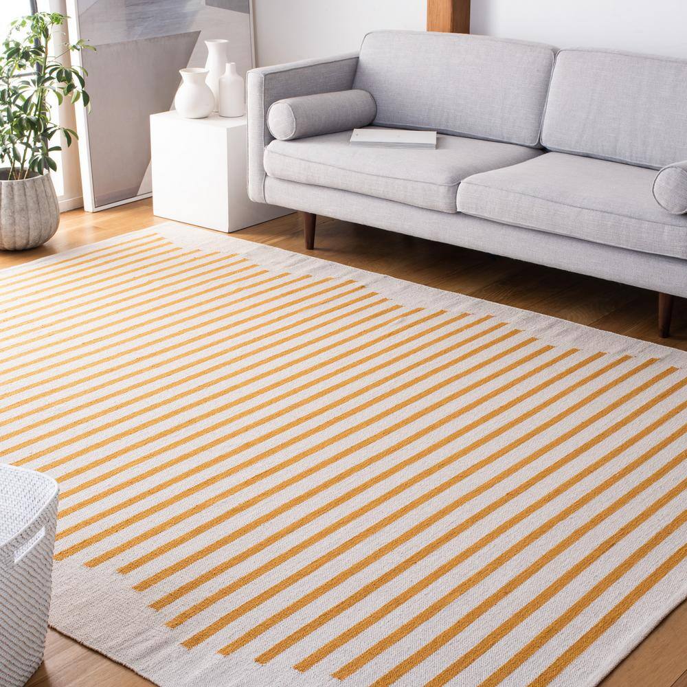 Ivory and Gold Handwoven Cotton 9' x 12' Rug