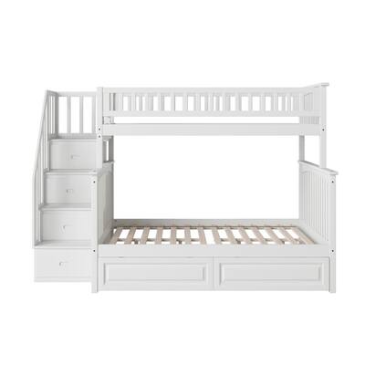 white bunk beds with steps