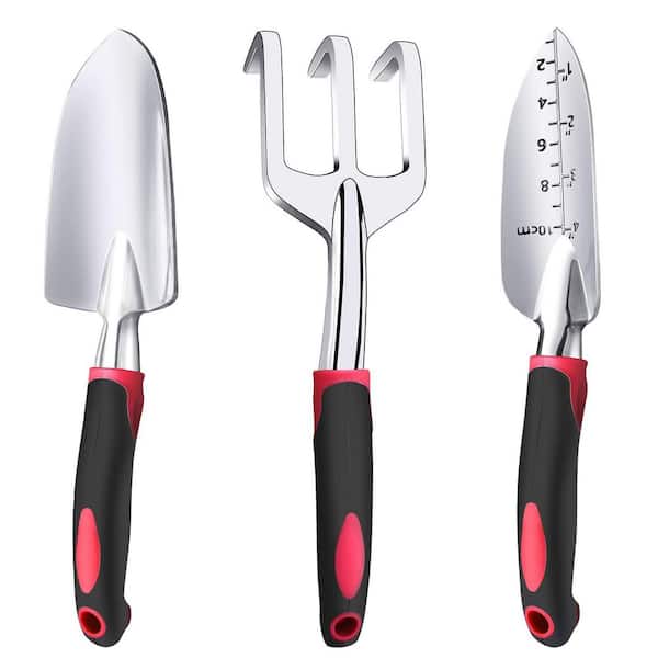 Garden Tool Set 3 Pieces Aluminum Heavy Gardening Kit with Hand Shovel Transplant Shovel Hand Rake Soft Handle