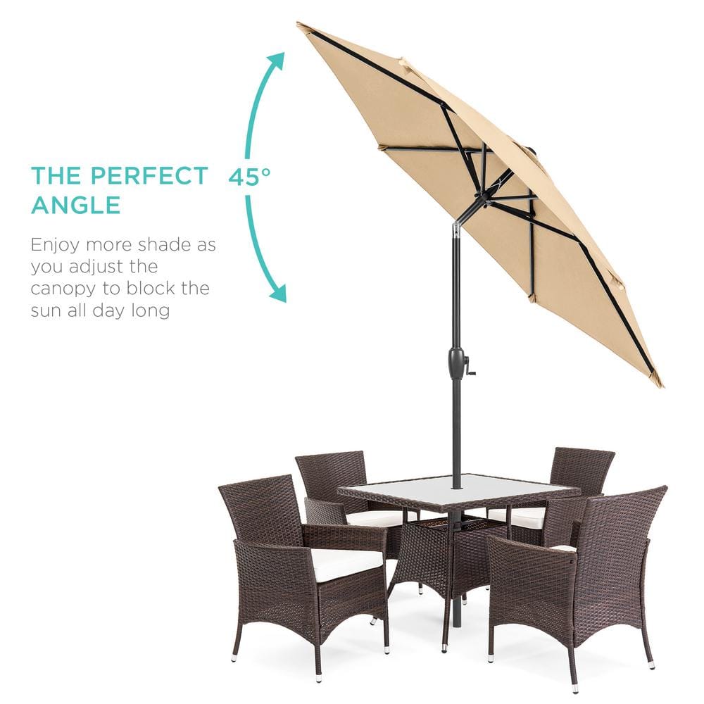 7.5ft Sand Hexagon Outdoor Umbrella with Black Steel Pole