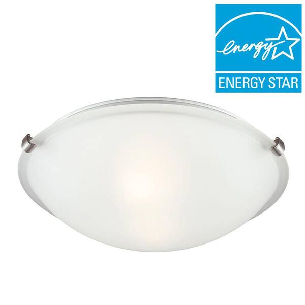 Generation Lighting Clip 2-Light Brushed Nickel Fluorescent Ceiling Flushmount with Satin Etched Glass