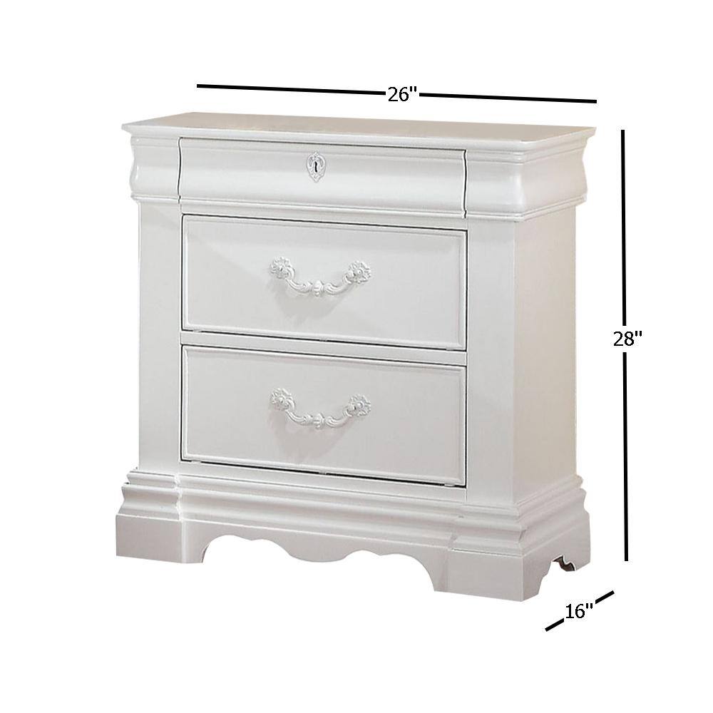 Estrella Princess White 2-Drawer Nightstand with Crown Carving