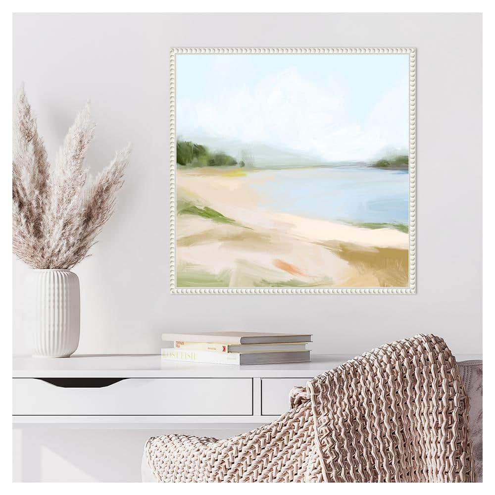Blissful Bay View I White Framed Coastal Canvas Print