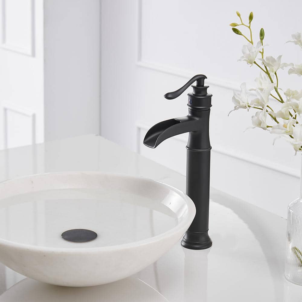 Matte Black Brass Single Handle Waterfall Bathroom Faucet