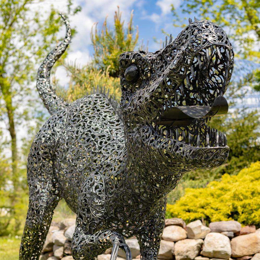 7.33ft Tall Black-Bronze Metal Tyrannosaurus Rex Garden Statue