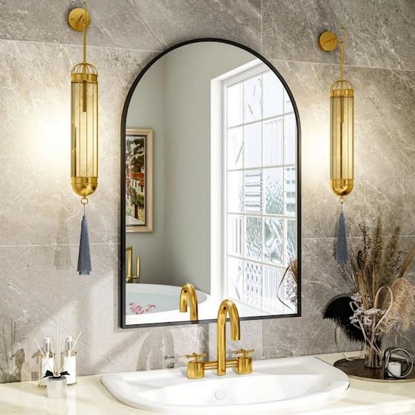『HAMI 2430 GOLD×BLACK』 HOMLUX 24 in. W x 36 in. H Round Framed Wall Bathroom Vanity