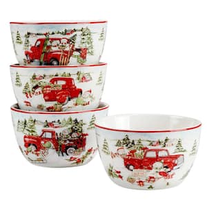 Red Truck Snowman 22 fl.oz. Multi-Colored Earthenware Dessert Bowls Set of 4