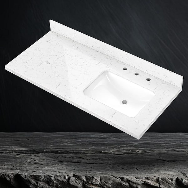 48 in. W x 22 in. D Engineered Stone White Rectangular Right Single Sink Vanity Top in Carrara White w/ 4 in. Backsplash