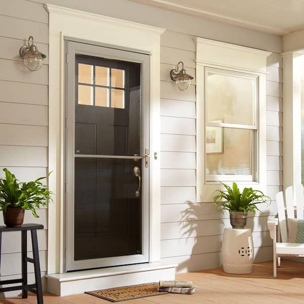 2000 Series 36 in. x 80 in. Sandstone Universal Full View Retractable Aluminum Storm Door with Nickel Hardware