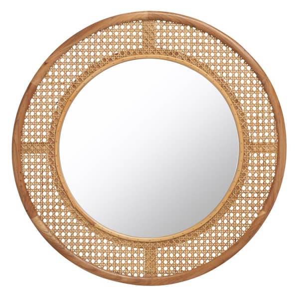 SAFAVIEH Byleth 23.6 in. W x 23.6 in. H Wood Round Modern Natural Wall Mirror