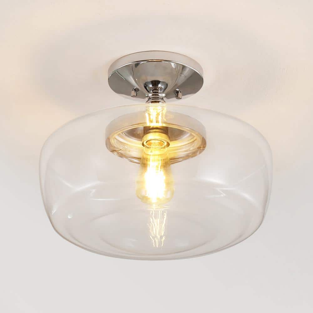 Marfa 14" Chrome and Glass Farmhouse Flush Mount Light