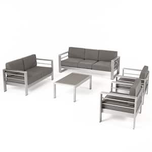 Cape Coral Silver 5-Piece Aluminum Patio Conversation Seating Set with Khaki Cushions