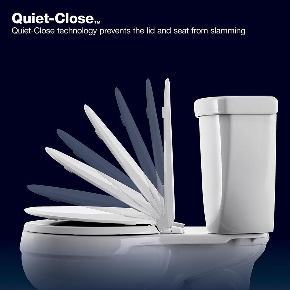 White Molded Wood Elongated Quiet-Close Toilet Seat