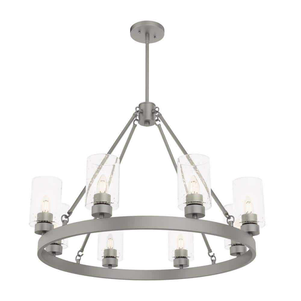 Hartland Matte Silver 8-Light Seeded Glass Candle Chandelier