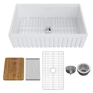 Kitchen Sink 33 in. Undermount Farmhouse Apron Front Single Bowl White Fireclay with Accessories