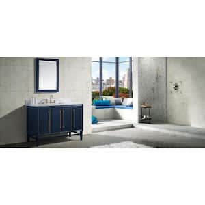 Mason 49 in. W x 22 in. D Bath Vanity in Navy Blue/Gold Trim with Marble Vanity Top in Carrara White with White Basin