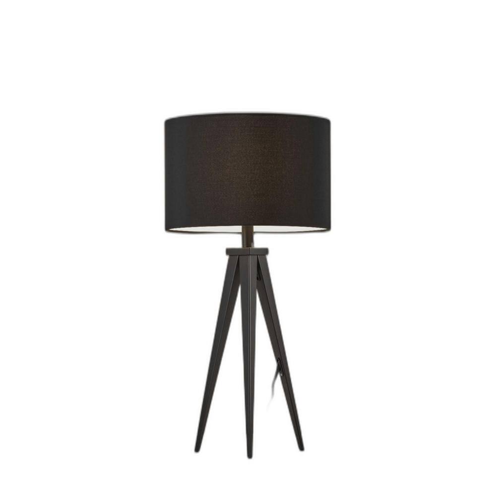 Black Metal Tripod Table Lamp with Drum Shade