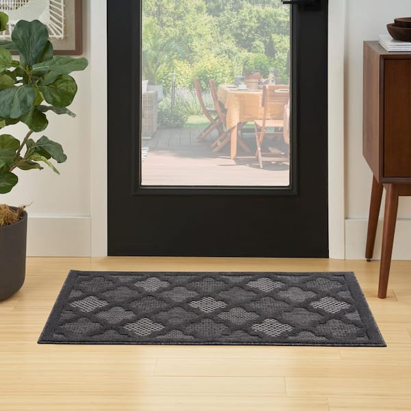 Easy Care Charcoal/Black 2 ft. x 4 ft. Trellis Contemporary Kitchen Runner Indoor Outdoor Area Rug