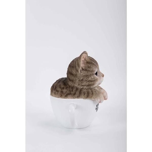 Hi Line Gift Teacup Kitten Grey Tabby Statue B The Home Depot