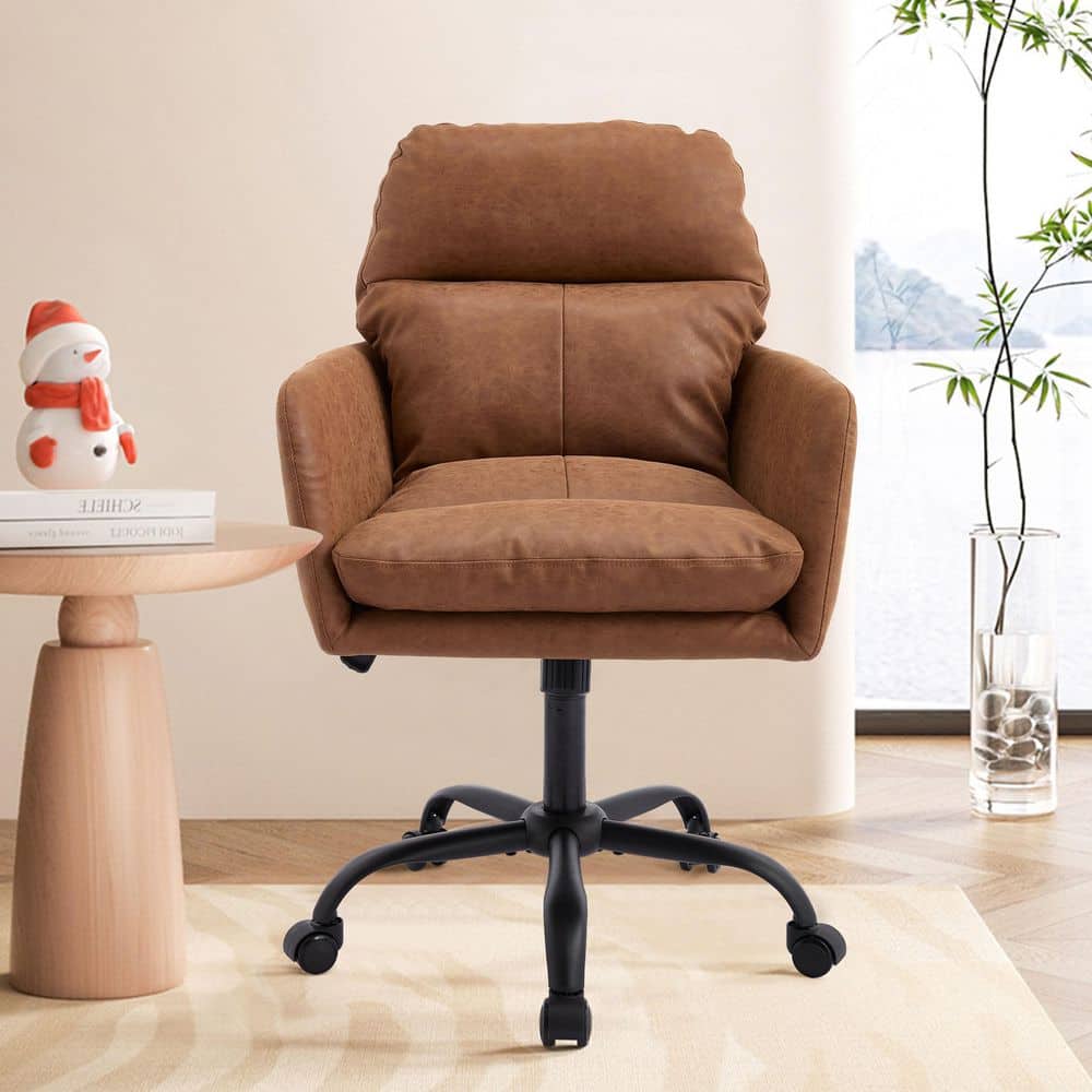 PU Leather Adjustable Height Ergonomic Office Chair in Brown with