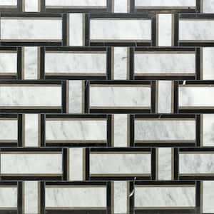 Mingle Gray and Lagos Interlocking 12 7/8 in. x 12 3/4 in. Marble Mosaic Tile (1.14 sq. ft.)