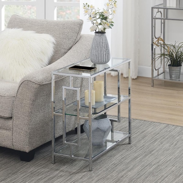 Convenience Concepts Town Square 12 in. Chrome Rectangular Glass 3 Tier Chairside End Table S14 153