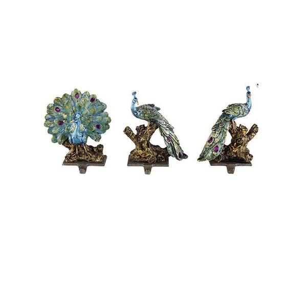 Home Decorators Collection 9 in. H Turquoise Peacock Stocking Holder (Set of 3)-DISCONTINUED