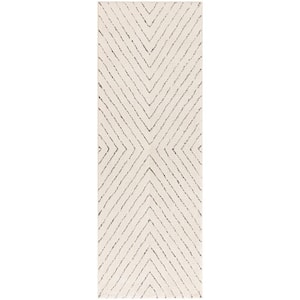 Cozy Modern Ivory Black 2 ft. x 6 ft. Abstract Contemporary Runner Area Rug