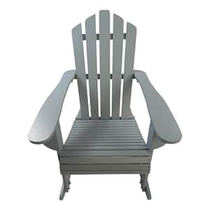 Grey Reclining Rocking Solid Walnut Wood Outdoor Adirondack Chair for Porch, Patios, Decks, and Backyards.