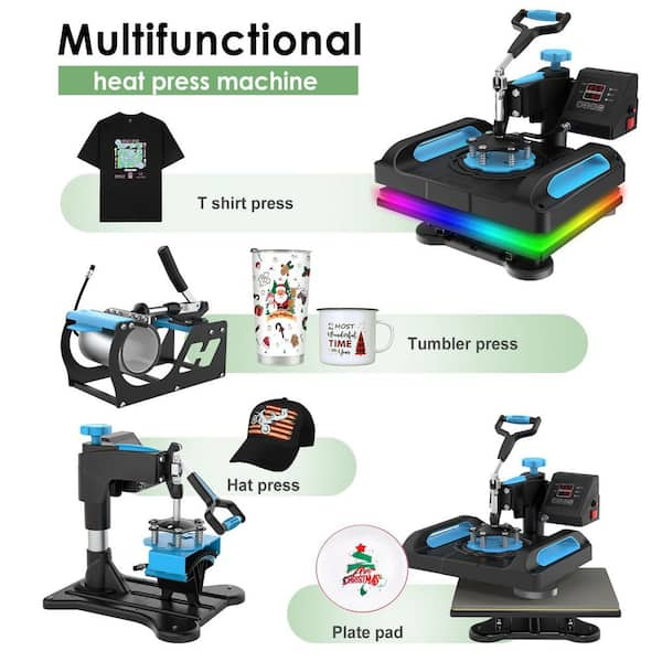 SEEUTEK 12 in. x 15 in. Heat Press Machine 8 in. 1-Combo Multifunctional  Sublimation Shirt Printing Machine, Black BZ-929 - The Home Depot