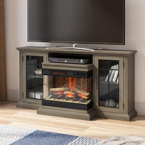 60 in. Media Mantel Fireplace in Omni-Sawblade Marks Brown with Panorama Fireplace