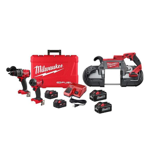 Milwaukee M18 FUEL 18-Volt Lithium-Ion Brushless Cordless Hammer Drill/Band Saw/Impact Driver Combo Kit 3-Tool with (4) Batteries
