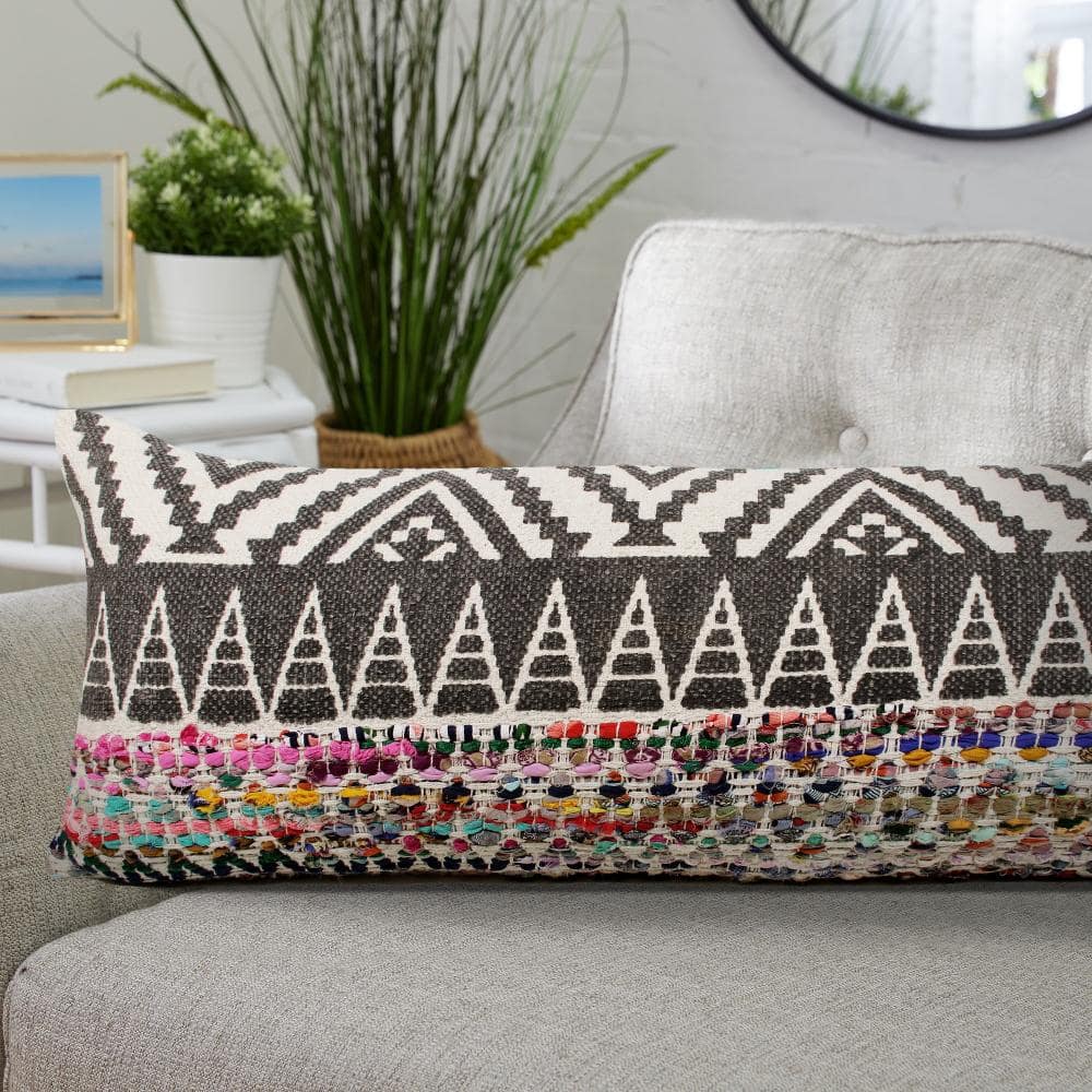 Boho Geometric Multicolored Rectangular Throw Pillow, 14" x 36"