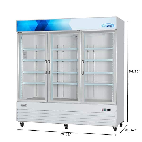 80 in. 52 cu. Ft. Auto / Cycle Defrost Upright Freezer Three-Door Commercial Display in White