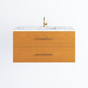 Napa 48 in. W x 22 in. D Single Sink Bathroom Vanity Wall Mounted In Pacific Maple  With Carrera Marble Countertop
