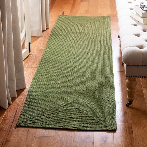 Braided Green 2 ft. x 12 ft. Solid Runner Rug