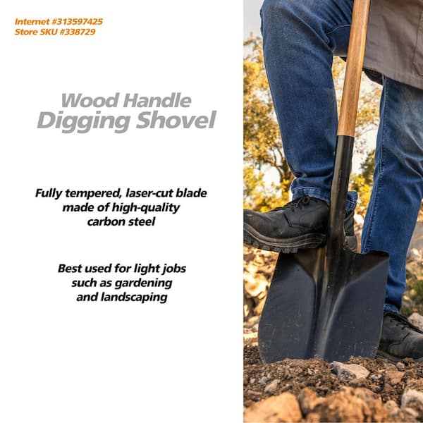 PRIVATE BRAND UNBRANDED - 43.3 in. L Wood Handle Digging Carbon Steel Shovel