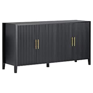 Black MDF 63.1 in. W. Sideboard, Accent Storage Cabinet with Metal Handles