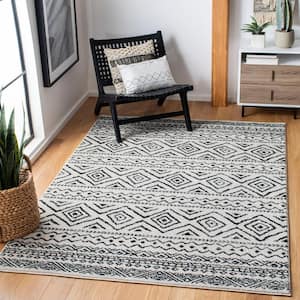 Tulum Ivory/Black 7 ft. x 7 ft. Square Geometric Diamonds Striped Area Rug