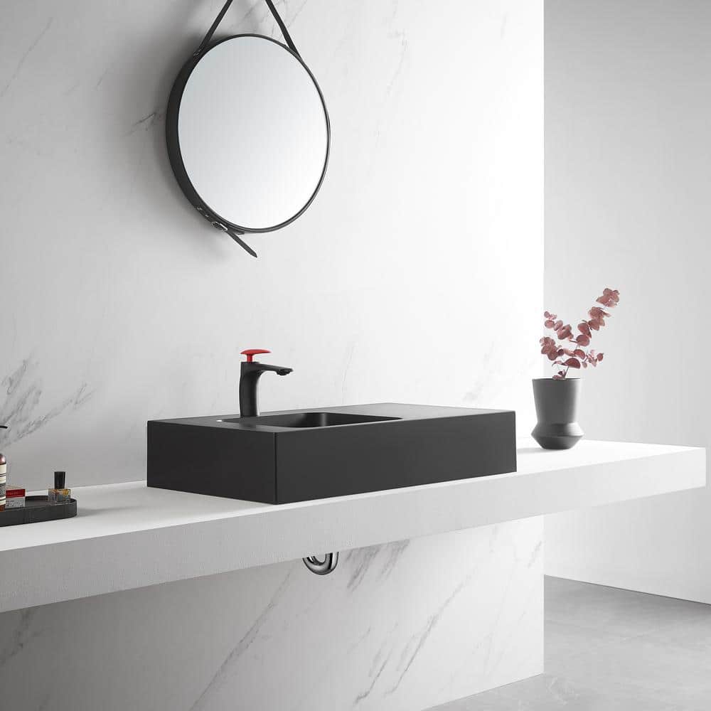 Matte Black Granite Wall-Mount Rectangular Bathroom Sink