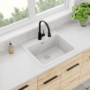 Quartz Classic 25 in. Drop-in Single Bowl White Granite/Quartz Composite Kitchen Sink Only