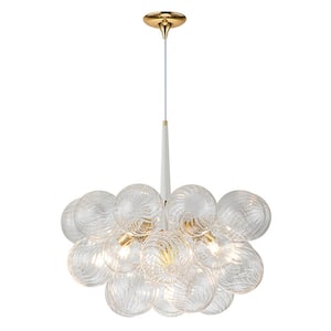 Neuvy 24.9 in. W 6-Light White and Glod Unique Crystal Cluster Bubble Chandelier with Swirled Glass for Dining/Living
