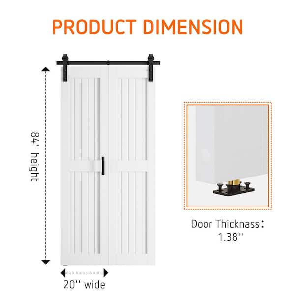 SOCBAZZAR - 40 in. W. x 84 in. 2-Plank Prefinished White MDF Bi-Fold Barn Door with Sliding Hardware kit
